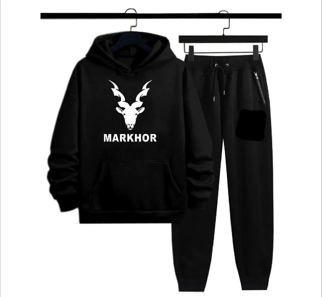 2 Pcs Men's Polyester Printed Hoodie Track Suit