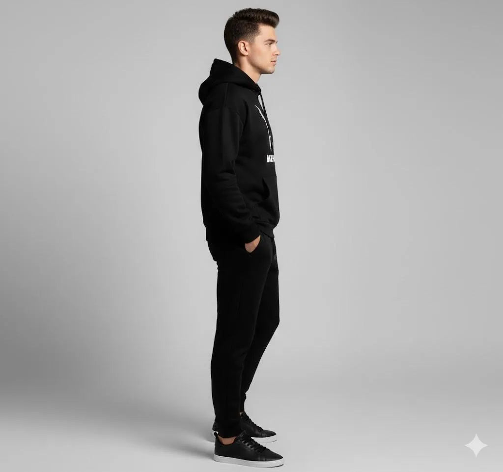 2 Pcs Men's Polyester Printed Hoodie Track Suit