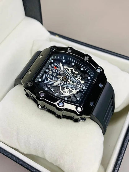 Wrist Black Belt Skeleton Watch