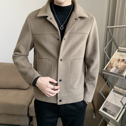 Men's jacket autumn and winter Korean style fashionable slim casual woolen men's short woolen thick all-matching coat men